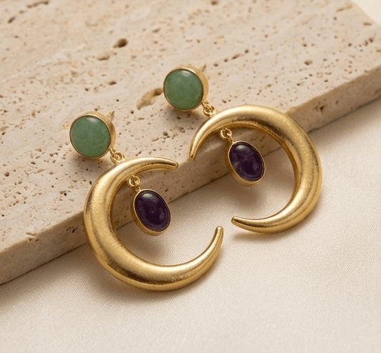 Viona Aventurine Moon Danglers - Aurvi