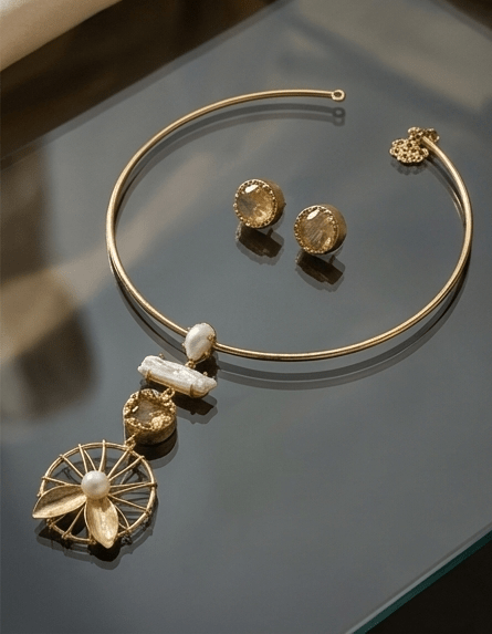 Zarya Carnelian Flowline Choker Set - Aurvi