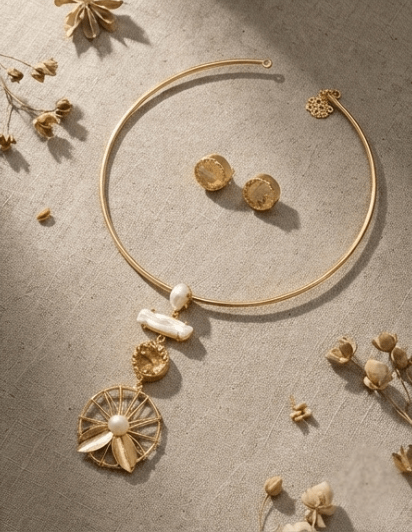 Zarya Carnelian Flowline Choker Set - Aurvi