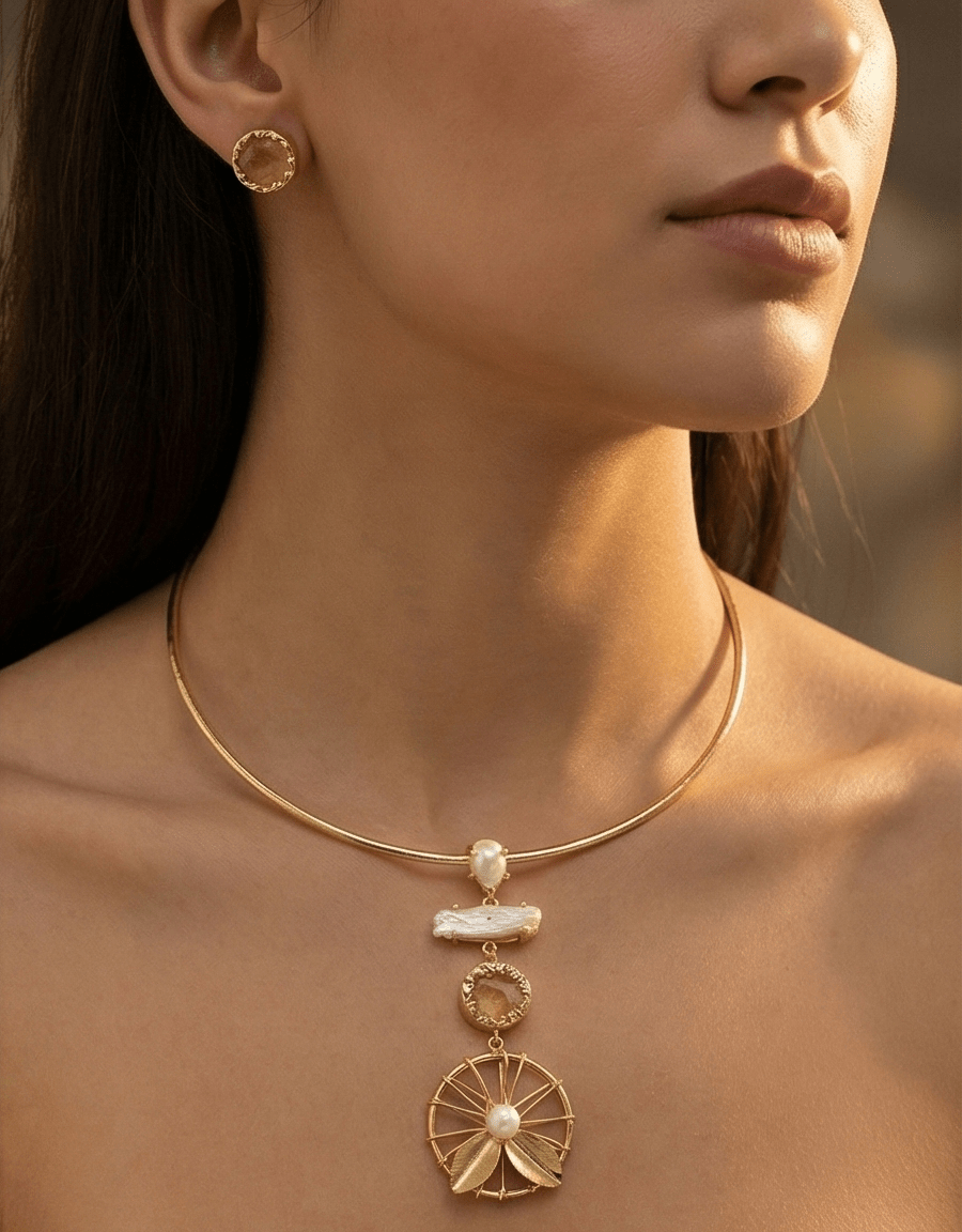 Zarya Carnelian Flowline Choker Set - Aurvi