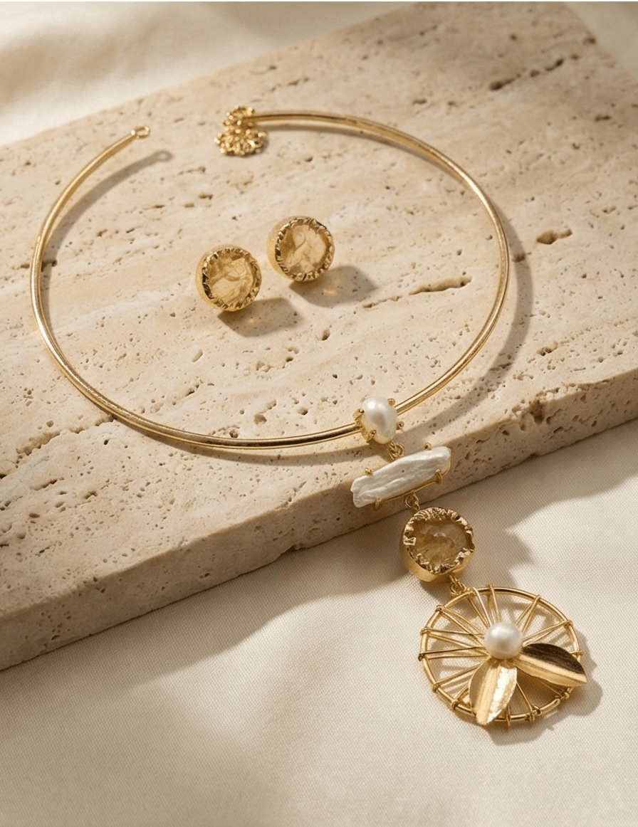 Zarya Carnelian Flowline Choker Set - Aurvi